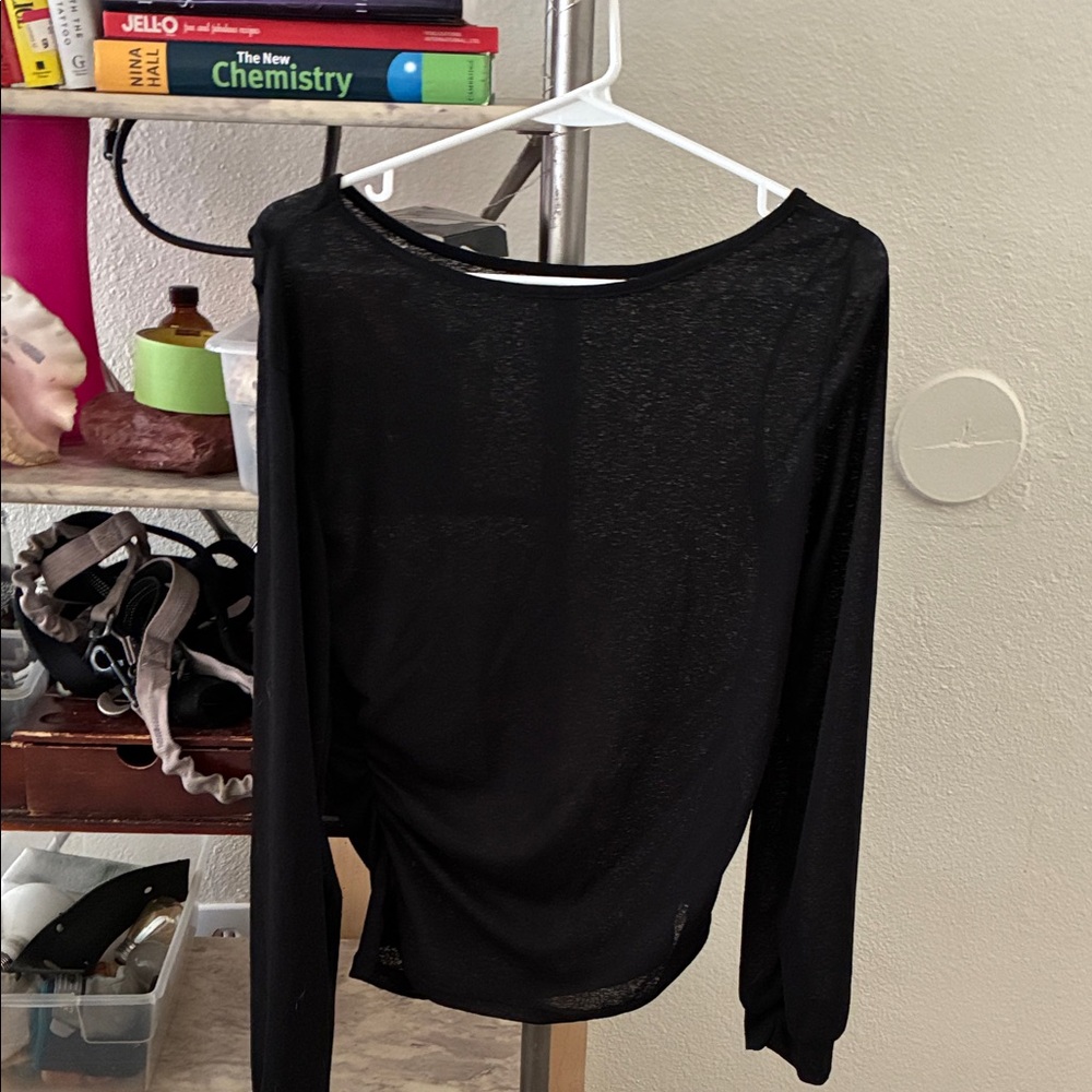 SHEIN Black Sheer Long-Sleeve Top